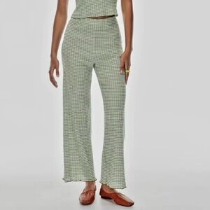 Wilfred Verona Seersucker Pull-On Green Plaid Pants Size XS